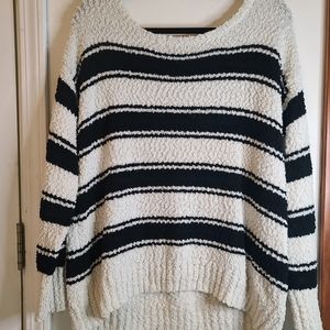 maurices Black and White Striped Crew Neck Pullover Sweater